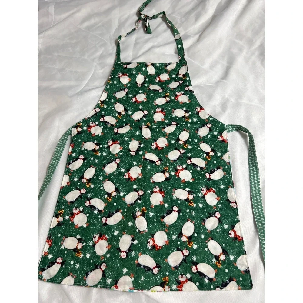 Kids Reversible Apron Penguin Floral Print Cooking Baking Kitchen - Picture 3 of 7